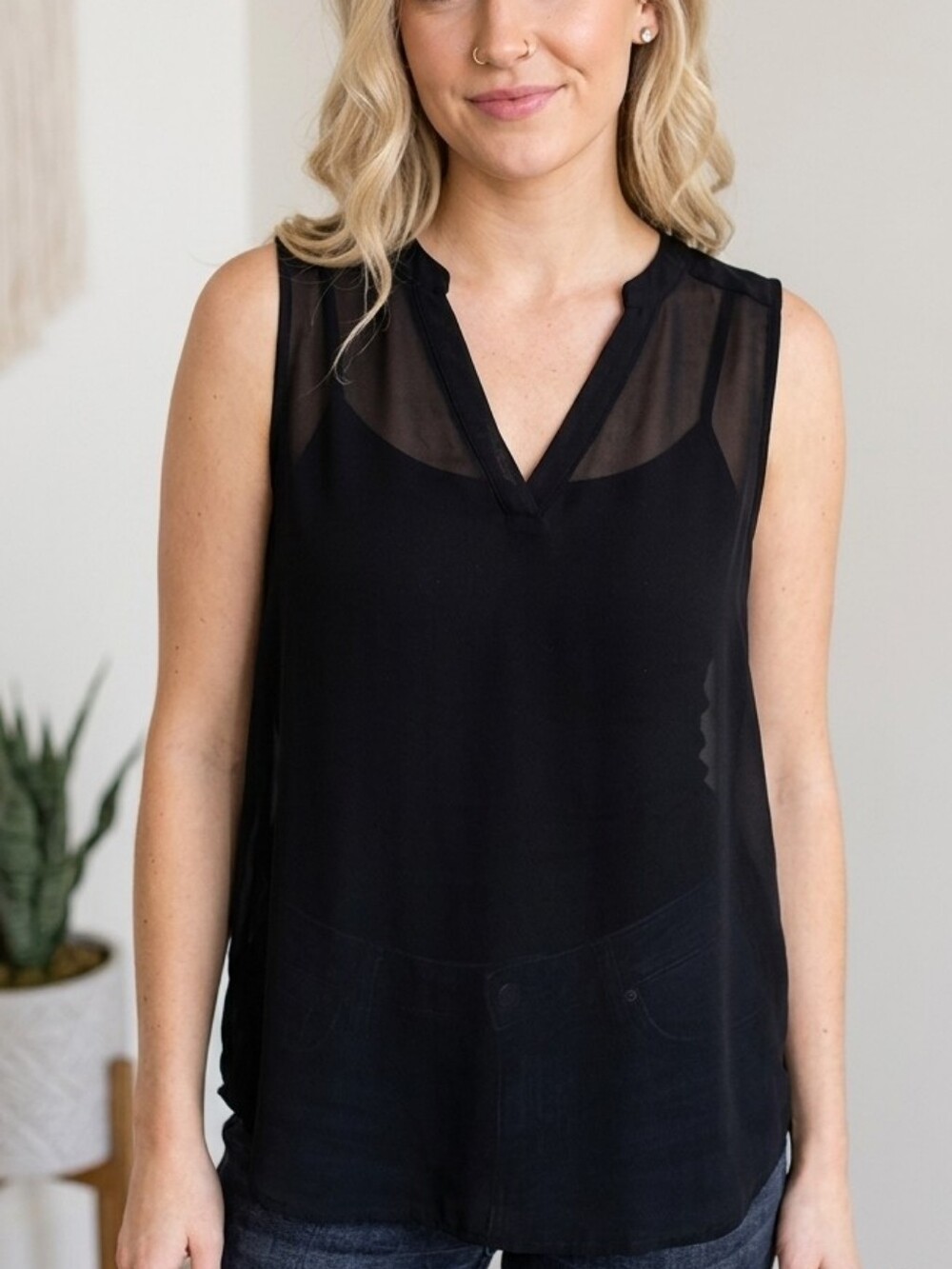 Rue21 Black Sleeveless Sheer Blouse